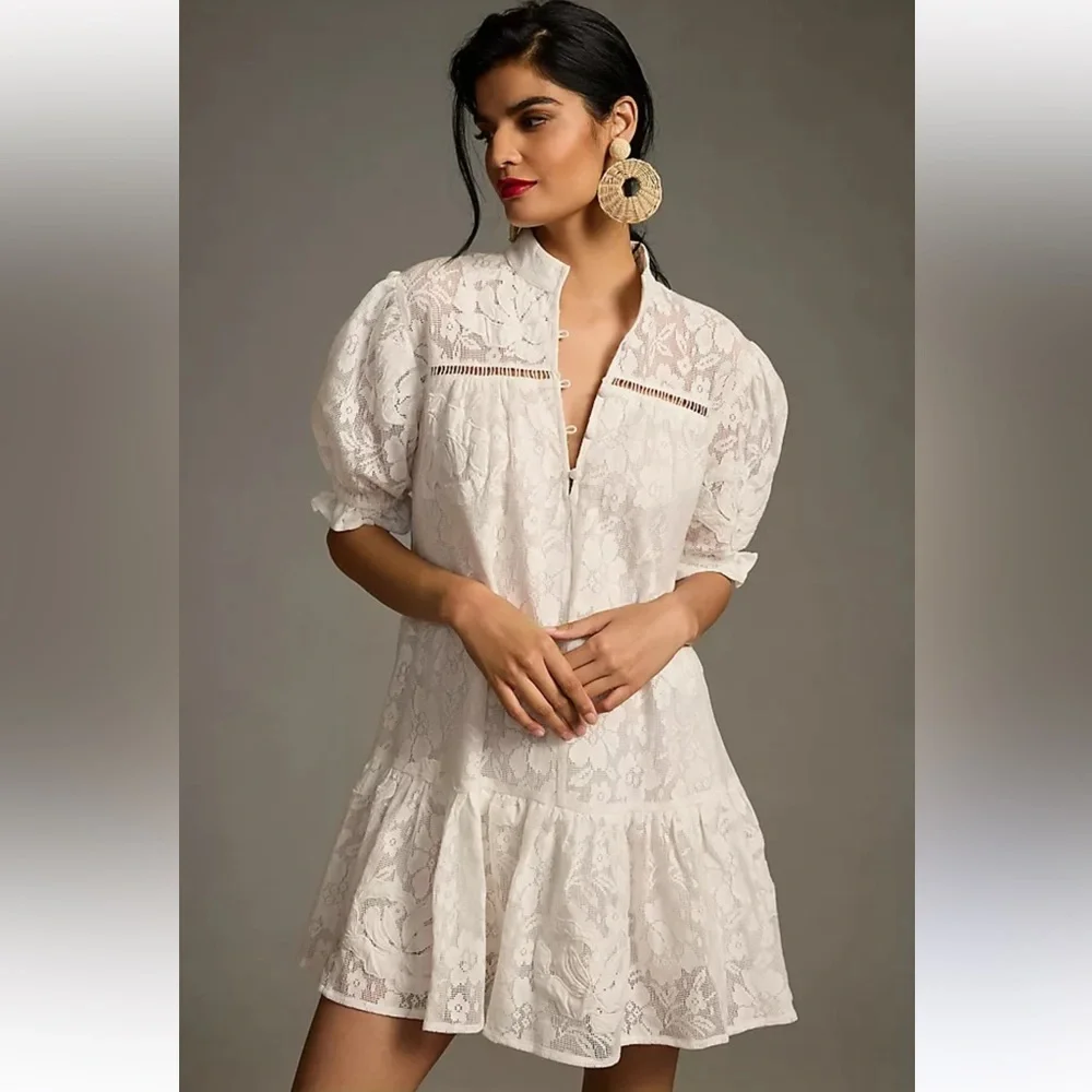 Anthropologie Porridge Tiered Lace Tunic Dress - Picture 2 of 14